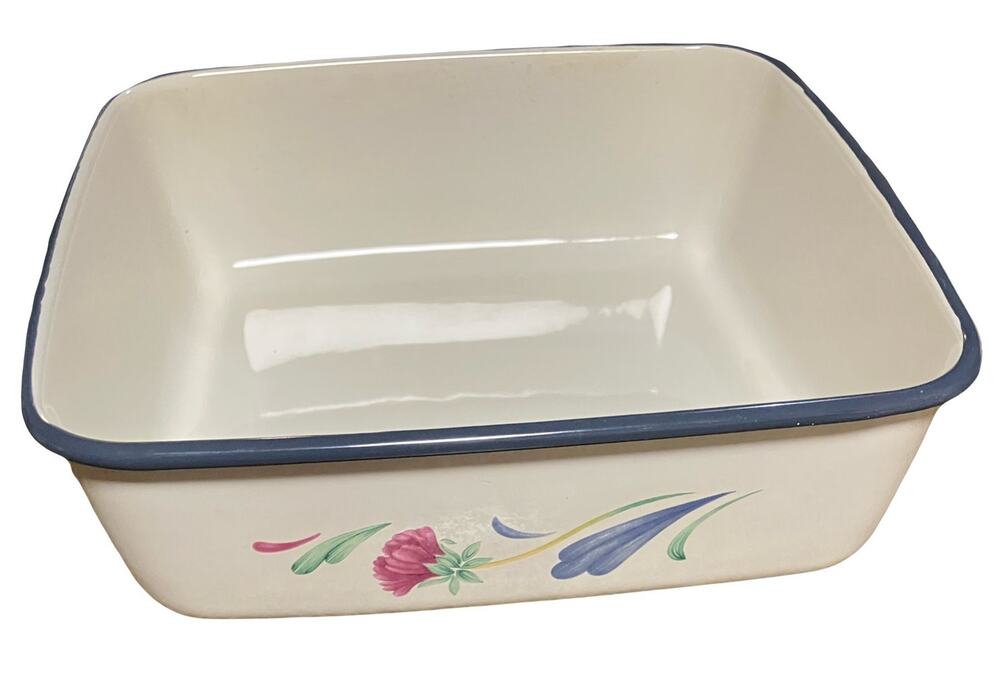 Lenox Poppies on Blue 8" Square Baker Dish Metal Oven Safe Discontinued